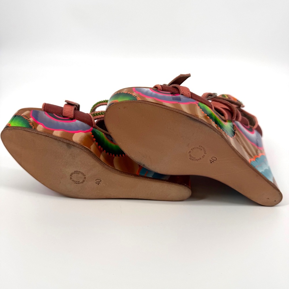 Meher Kakalia EU 40 Hand Painted Platform Wedge Sandals Embroidered Leather Boho - Picture 7 of 9